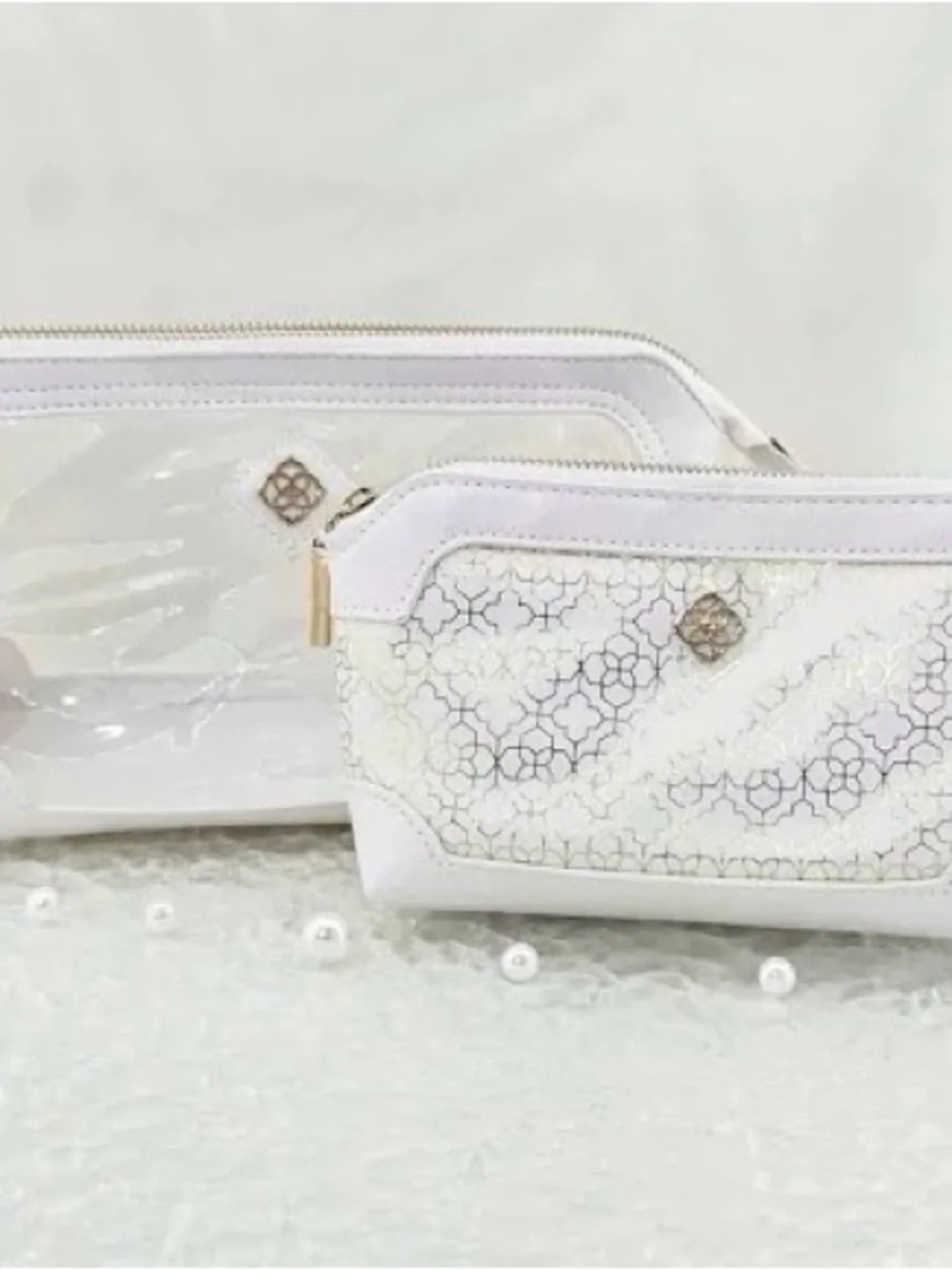 Kendra Scott White Lace Overlay Clear Cosmetic Pouch Set 2Pk